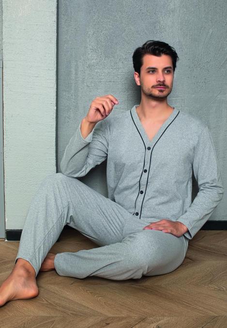 Pijama bărbați cu mânecă lungă și pantaloni lungi, Culoare Gri, Engros